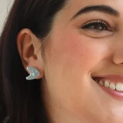 Atomic Boomerang Glitter Stud Earrings - Silver