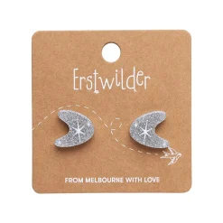 Atomic Boomerang Glitter Stud Earrings - Silver