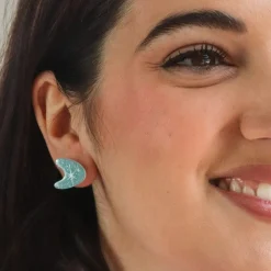 Atomic Boomerang Glitter Stud Earrings - Blue