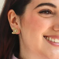 Atomic Boomerang Glitter Stud Earrings - Gold