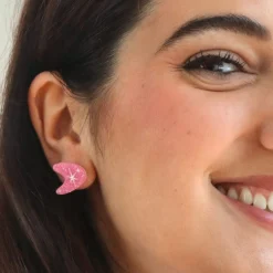 Atomic Boomerang Glitter Stud Earrings - Pink
