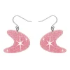 Atomic Boomerang Glitter Drop Earrings - Pink
