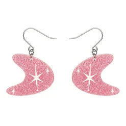 Atomic Boomerang Glitter Drop Earrings - Pink