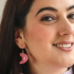 Atomic Boomerang Glitter Drop Earrings - Pink