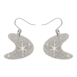 Atomic Boomerang Glitter Drop Earrings - Silver