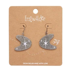 Atomic Boomerang Glitter Drop Earrings - Silver