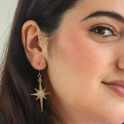 Atomic Star Glitter Drop Earring - Gold