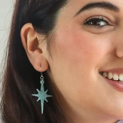 Atomic Star Glitter Drop Earring - Blue