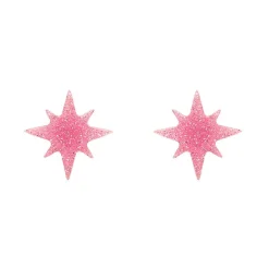 Atomic Star Glitter Stud Earring - Pink