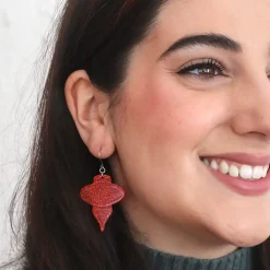 Baubles Glitter Drop Earrings - Red