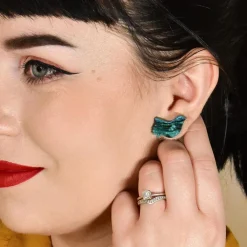 Bird Ripple Glitter Resin Stud Earrings - Green