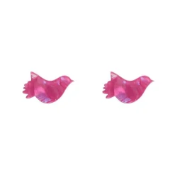 Bird Textured Glitter Resin Stud Earrings - Fuchsia