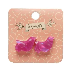 Bird Textured Glitter Resin Stud Earrings - Fuchsia