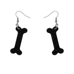 Bones Glitter Resin Drop Earrings - Black