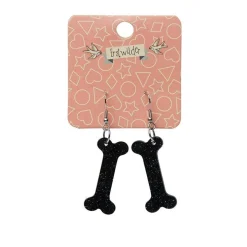 Bones Glitter Resin Drop Earrings - Black