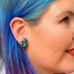 Bunny Chunky Glitter Resin Stud Earrings - Green