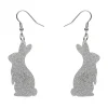 Bunny Glitter Resin Drop Earrings - Silver