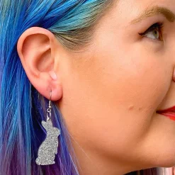 Bunny Glitter Resin Drop Earrings - Silver