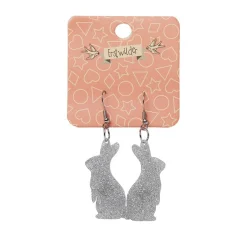 Bunny Glitter Resin Drop Earrings - Silver