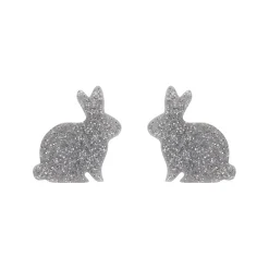 Bunny Glitter Resin Stud Earrings - Silver