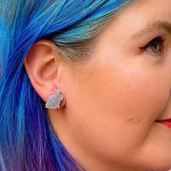 Bunny Glitter Resin Stud Earrings - Silver