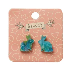 Bunny Mottled Resin Stud Earrings - Green
