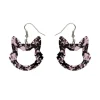 Cat Head Chunky Glitter Resin Drop Earrings - Pink