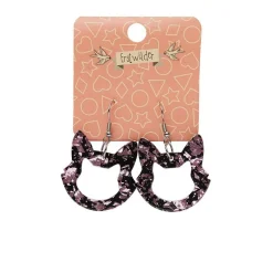 Cat Head Chunky Glitter Resin Drop Earrings - Pink