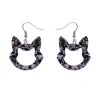 Cat Head Chunky Glitter Resin Drop Earrings - Purple