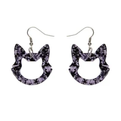 Cat Head Chunky Glitter Resin Drop Earrings - Purple
