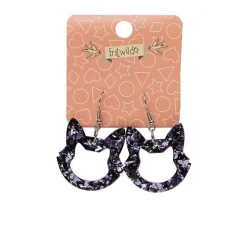 Cat Head Chunky Glitter Resin Drop Earrings - Purple