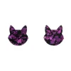 Cat Head Chunky Glitter Resin Stud Earrings - Purple
