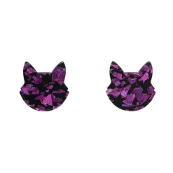 Cat Head Chunky Glitter Resin Stud Earrings - Purple