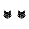 Cat Head Chunky Glitter Resin Stud Earrings - Silver