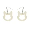 Cat Head Glitter Resin Drop Earrings - White