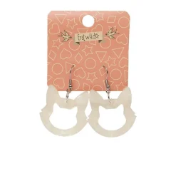 Cat Head Glitter Resin Drop Earrings - White