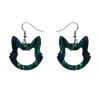 Cat Head Lava Resin Drop Earrings - Green