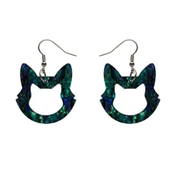 Cat Head Lava Resin Drop Earrings - Green