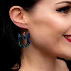 Cat Head Lava Resin Drop Earrings - Green