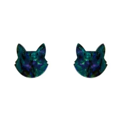 Cat Head Lava Resin Stud Earrings - Green