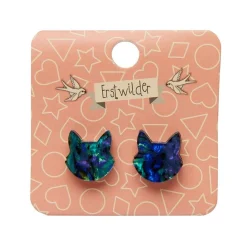 Cat Head Lava Resin Stud Earrings - Green