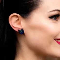 Cat Head Lava Resin Stud Earrings - Green