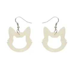 Cat Head Ripple Resin Drop Earrings - White