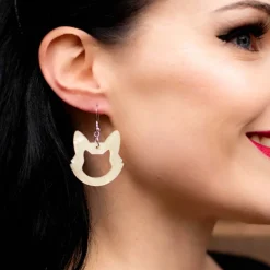 Cat Head Ripple Resin Drop Earrings - White