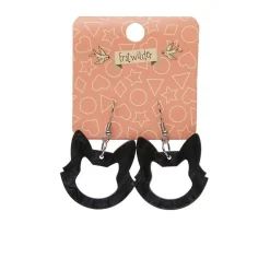 Cat Head Ripple Resin Drop Earrings - Black