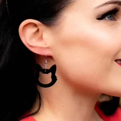 Cat Head Ripple Resin Drop Earrings - Black