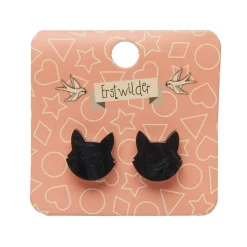 Cat Head Ripple Resin Stud Earrings - Black