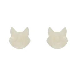 Cat Head Ripple Resin Stud Earrings - White