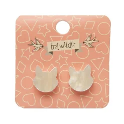Cat Head Ripple Resin Stud Earrings - White