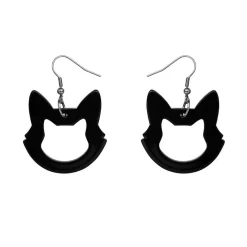 Cat Head Solid Resin Drop Earrings - Black